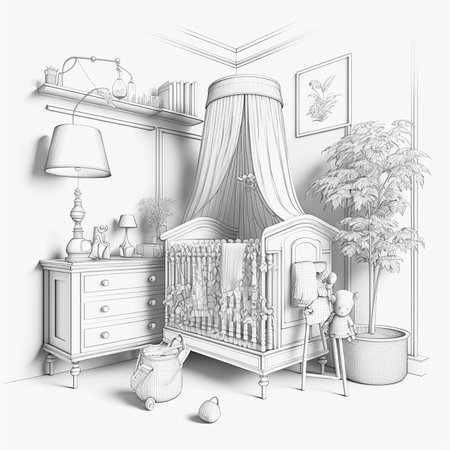 Illustration of sketched plans for a nursery renovation or buildの素材