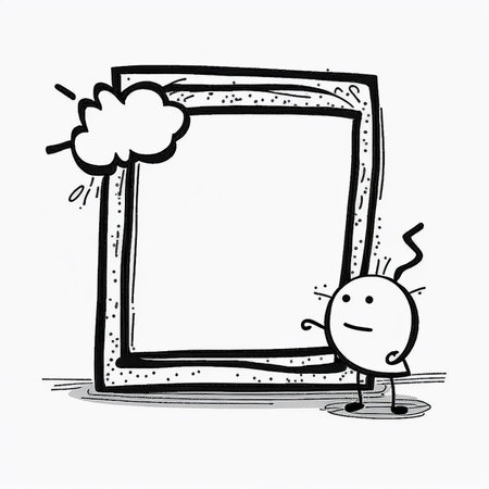 Hand drawn picture frame, black and white, minimilistic, simple cartoon style, thin outline sketch - an illustrationの素材