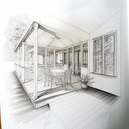 Illustration of sketched plans for a verandah renovation or buildの素材