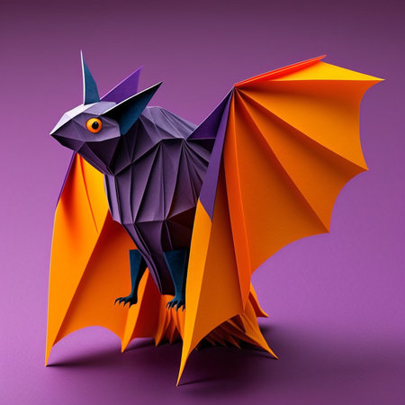 Illustration of a bat created by folding paper origami, a Japanese artの素材