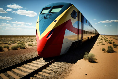 Illustration of angular oblique lines and shapes in a train traveling on tracksの素材