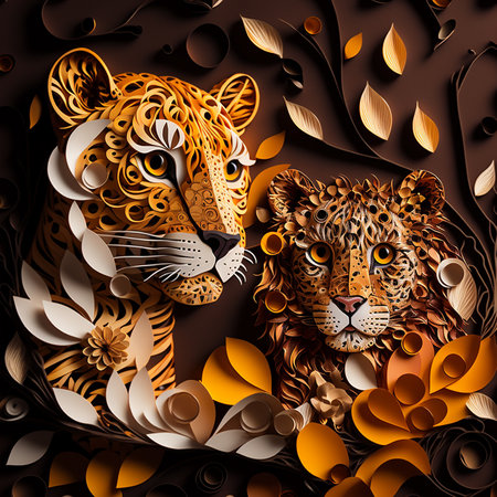 Illustration of paper quilling in the shape of two tigersの素材