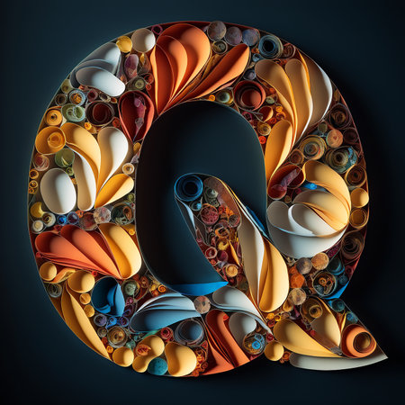 Illustration of paper quilling in the shape of the letter Qの素材