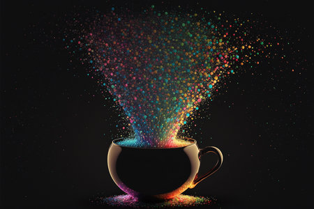 Illustration of sparkling light glowing from a coffee cupの素材