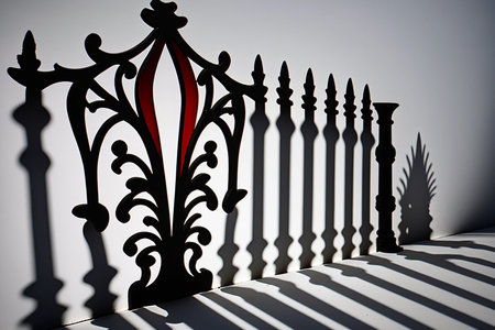 Illustration of a silhouette shadow created by fence with steel postsの素材