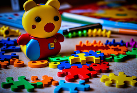 Illustration of a colorful toy and puzzle for a child to have hours of fun withの素材