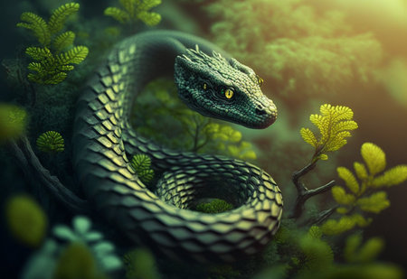 Illustration of a green alien snakeの素材
