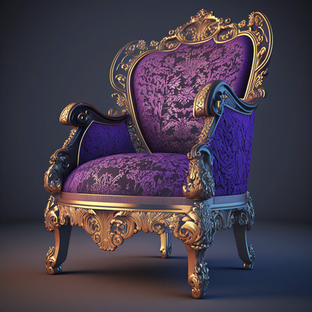 Luxury royal purple armchair. 3d render on gray backgroundの素材