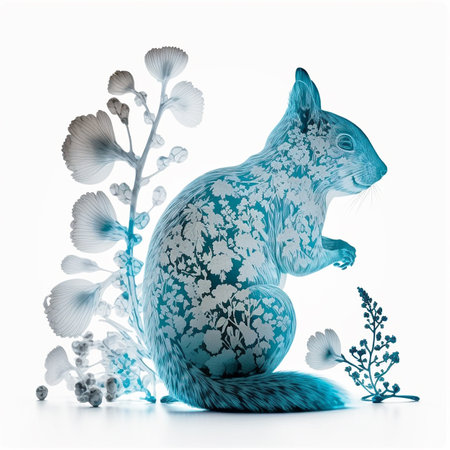 Transparent illustration on a white background of a decorative squirrelの素材
