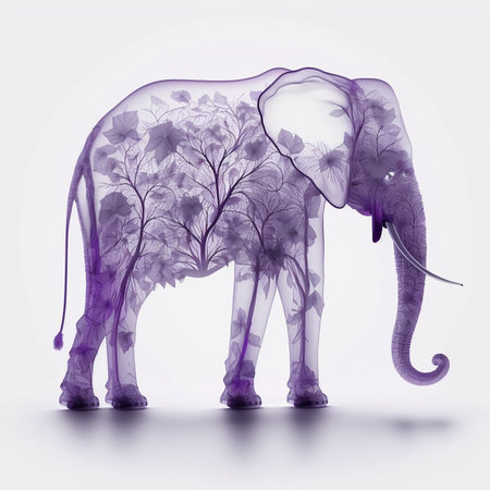 Transparent illustration on a white background of a decorative elephantの素材
