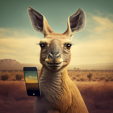 An Australian kangaroo posing for a self portrait, looking at the camera - an illustrationの素材
