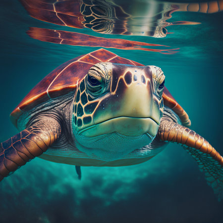 Illustration of a turtle having fun swimming underwaterの素材