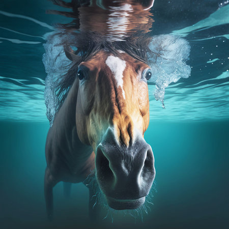 Illustration of a horse having fun swimming underwaterの素材
