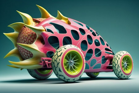 A fun illustration of a racing car created with dragon fruitの素材