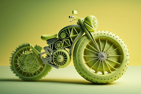 A fun illustration of a motorbike created with wheels of sliced fruitの素材
