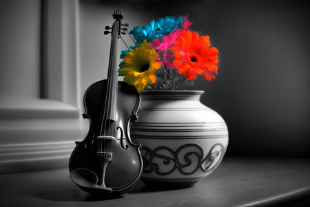 Illustration of a specifically colorized item within a black and white photograph.の素材