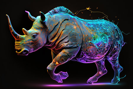 Illustration of doodling over subjects with light. Colorful light painting.の素材