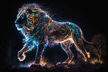 Illustration of doodling over subjects with light. Colorful light painting.の素材