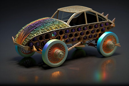 Assemblage of vintage found objects of transportation with non-traditional materials - an illustrationの素材
