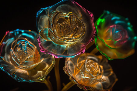 Fungal macro photograph of colorful fungal illuminated from below, jewel colors, sharp focus, clear realistic details - an illustrationの素材