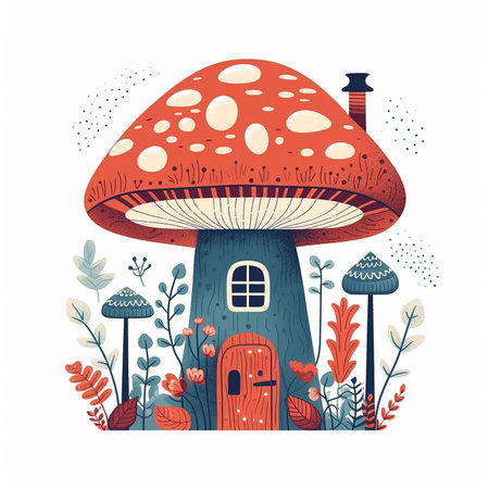Whimsical clip art illustration of a toadstool houseの素材