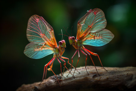 Praying Mantis pair of insects interacting with each otherの素材