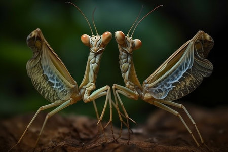 Praying Mantis pair of insects interacting with each otherの素材