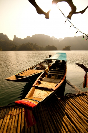 Long-tail Taxi boat on the ferryの写真素材