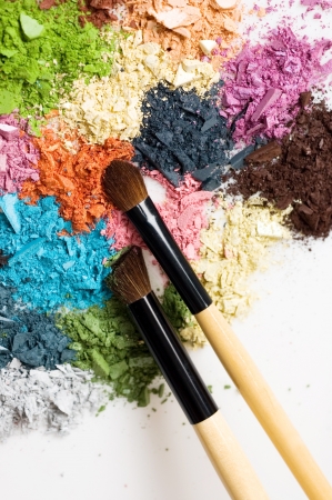 Closeup of blush and multicolor crushed eyeshadows on white backgroundの写真素材