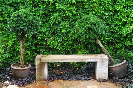 stone chair in the gardenの写真素材