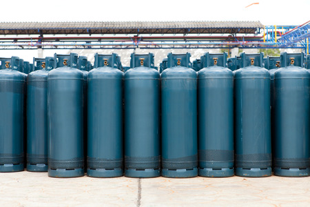 Many of the Gas bottles balloons with propane butane, in storageの写真素材