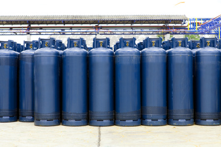 Many of the Gas bottles balloons with propane butane, in storageの写真素材