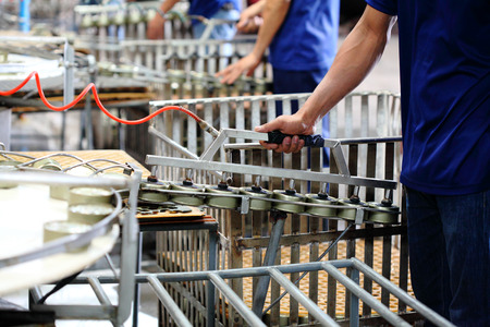 Tuna fish in can processing in factoryの写真素材