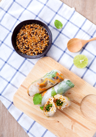Steamed spring roll, Vegetarian food, selective focusの写真素材