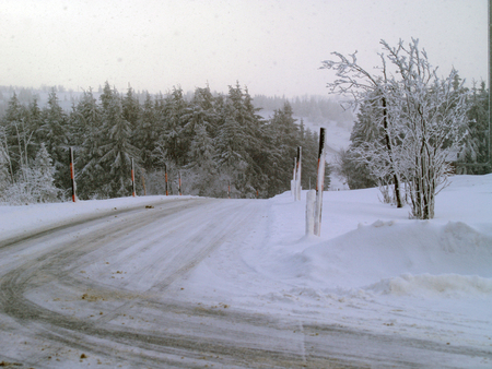 Beautiful winter landscape with snow covered streetの写真素材