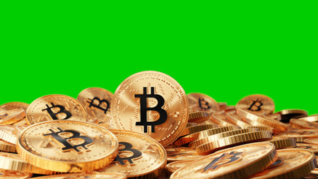 Bitcoin with green screen backgroundの写真素材