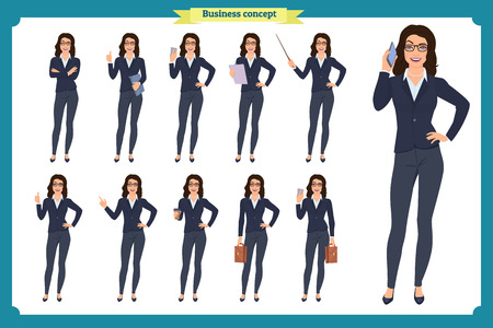 Set of Businesswoman character design with different poses.のイラスト素材