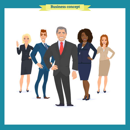 Business People teamwork, Vector illustration in a flat style cartoon character. Business team. A group of people dressed in strict suit. Businesswoman character, people consultingのイラスト素材