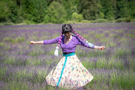 Beatiful Woman In A Field of Lavenderの写真素材