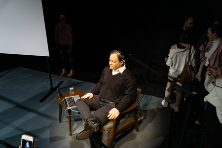 Moscow, Russia, February 12, 2019: Cyborg, clone, robot android and artificial man concept - Thomas Melle, after the show Uncanny Valley, Rimini Protokollのeditorial素材