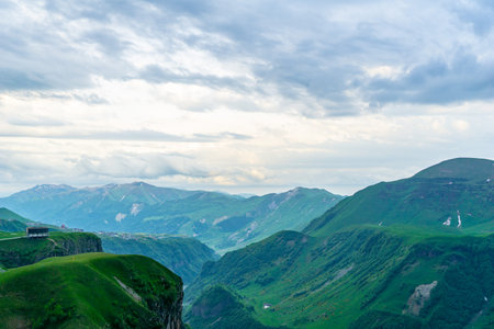Caucasus mountains. Georgian Military Road. Kudskoe or Gudskoe gorge. Jvari pass near the ski resort...