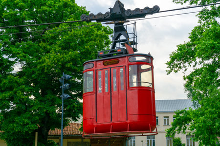 Kutaisi, Georgia - 21 JULY 2019 Red cable railway in the mountainsの写真素材