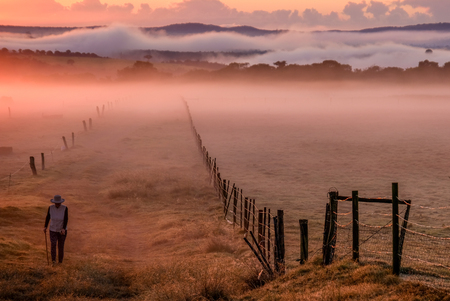 A stunningly colorful sunrise on the farmの写真素材