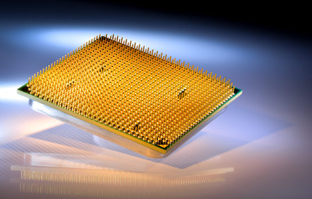 modern processor with authentic reflection and background Formed by colored light