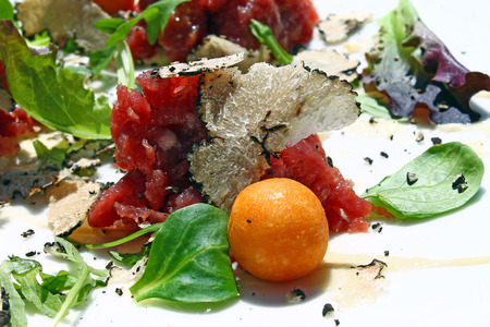 Beef tartare with black truffleの写真素材