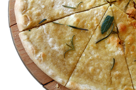 Italian flat flat bread on a white backgroundの写真素材