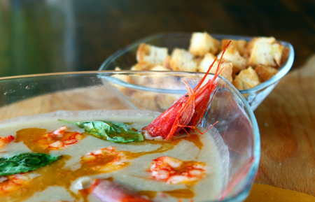 Chick peas soup with prawnの写真素材