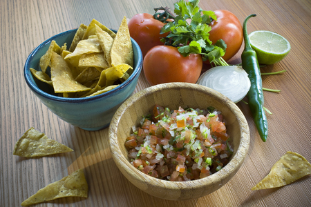 Pico de gallo with ingredientsの写真素材