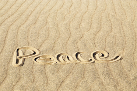 Peace Written in the Rippled Sand at Great Sand Dunes National Park and Preserve, Coloradoの写真素材