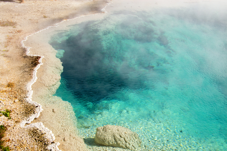 West Thumb Geyser Basin Copper and Yellow, Yellostone National Park, Wyomingの写真素材